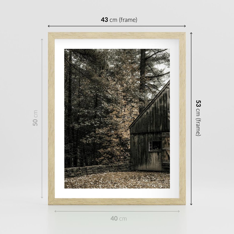 Plakat w ramie 40x50 - Dom w Lesie - chatka w lesie, górski domek - rama drewno