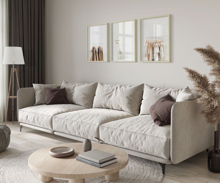 Zestaw obrazy w ramie 40x50 galeria - Garderoba, minimalizm, wieszaki, skandi - rama drewno