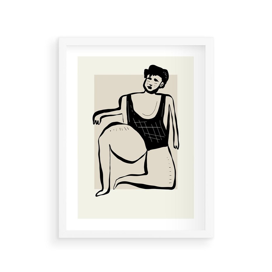 Plakat w ramie 30x40 - Szkic Kobiety w Czerni i Bieli - grafika, modern - rama biała