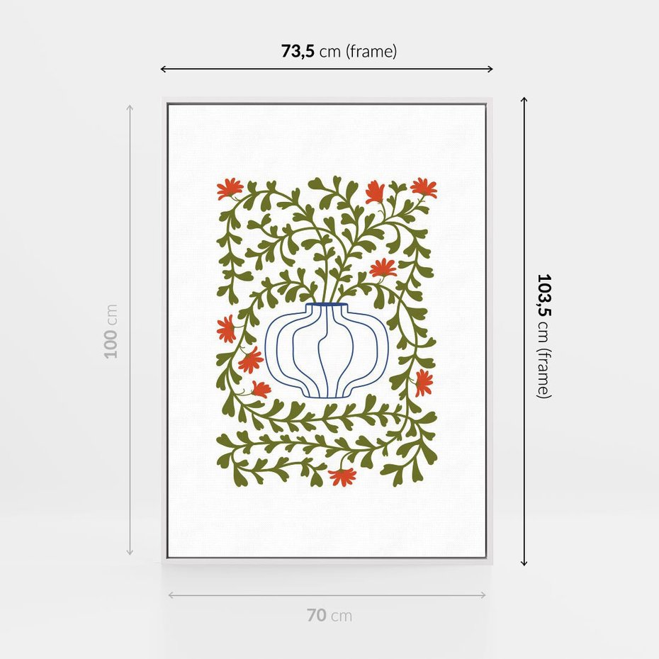 Obraz w ramie 70x100 - Wewnętrzne Fale - kwiaty w wazonie, minimalizm - rama biała