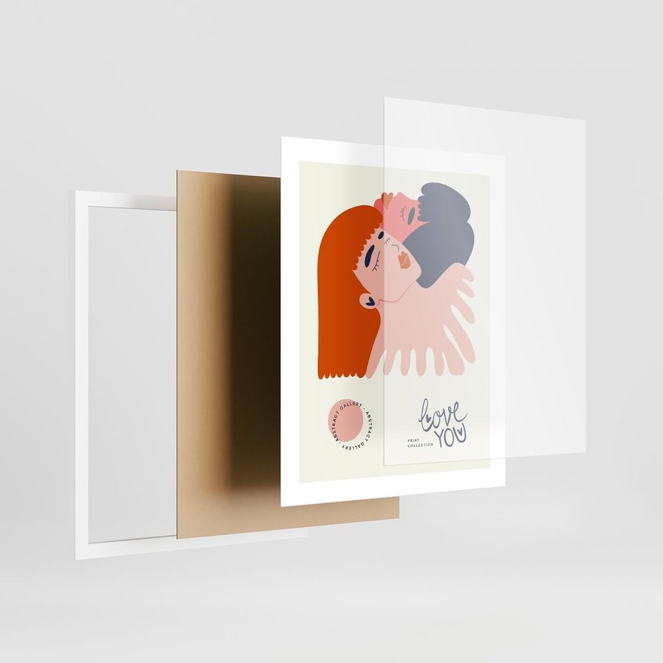 Plakat w ramie 40x50 - Rondo melancholii - para zakochanych, graficzny obraz - rama biała