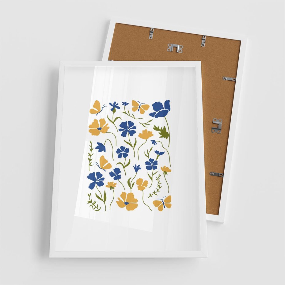 Plakat w ramie 50x70 - Odgłosy Wizji - kwiaty, sztuka nowoczesna - rama biała