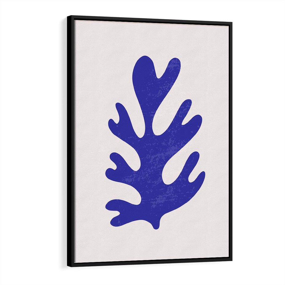 Obraz w ramie 70x100 - Przenikająca Struktura - boho plakat, niebieski liść w intensywnym kolorze - rama czarna