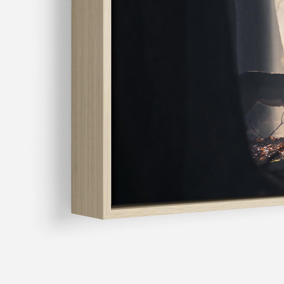 Obraz w ramie 80x80 - Sarnie Skoki - zdjęcie, klimatyczny las - rama drewno