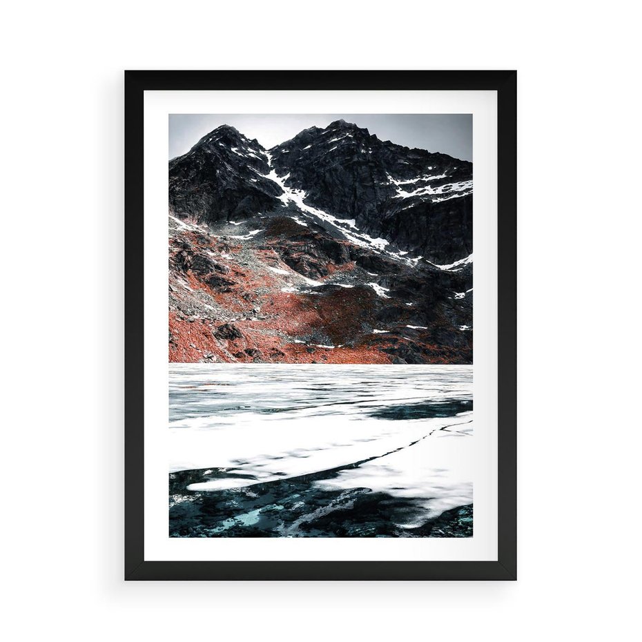 Plakat w ramie 50x70 - Śnieżna Opowieść - górski krajobraz, zima w górach - rama czarna