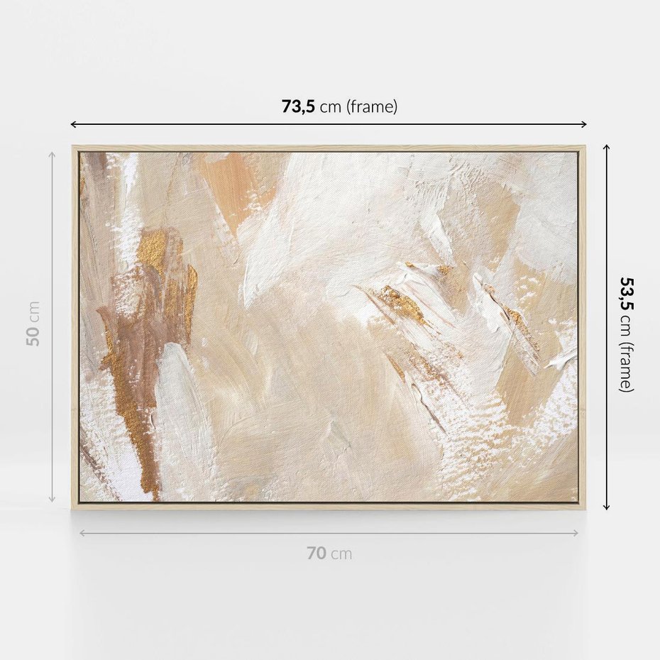 Obraz w ramie 70x50 - Elegancja w Złocistym Chaosie - złoto beż, abstrakcja - rama drewno