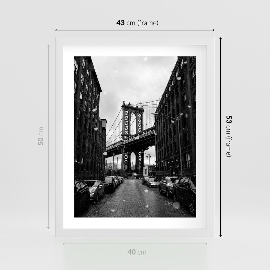 Plakat w ramie 40x50 - Ikona Miasta - Nowy Jork, most - rama biała