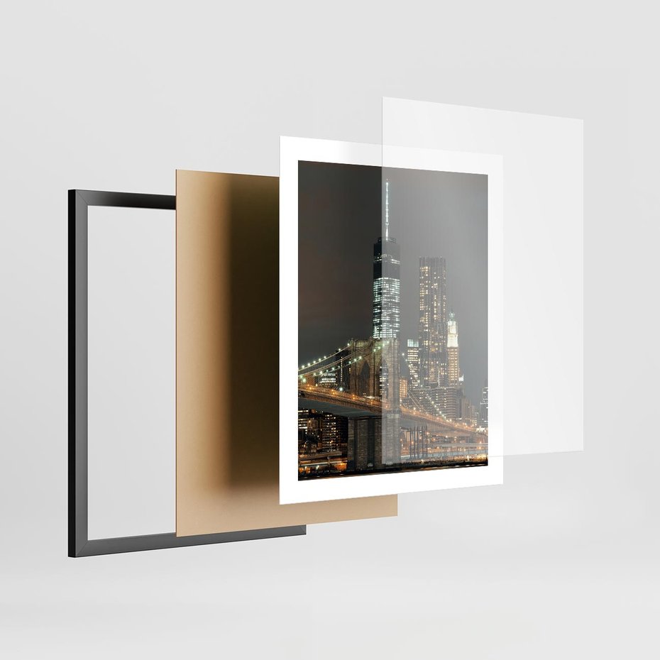 Plakat w ramie 40x50 - Miasto rozświetlone nocnym blaskiem - miasto, nocą - rama czarna