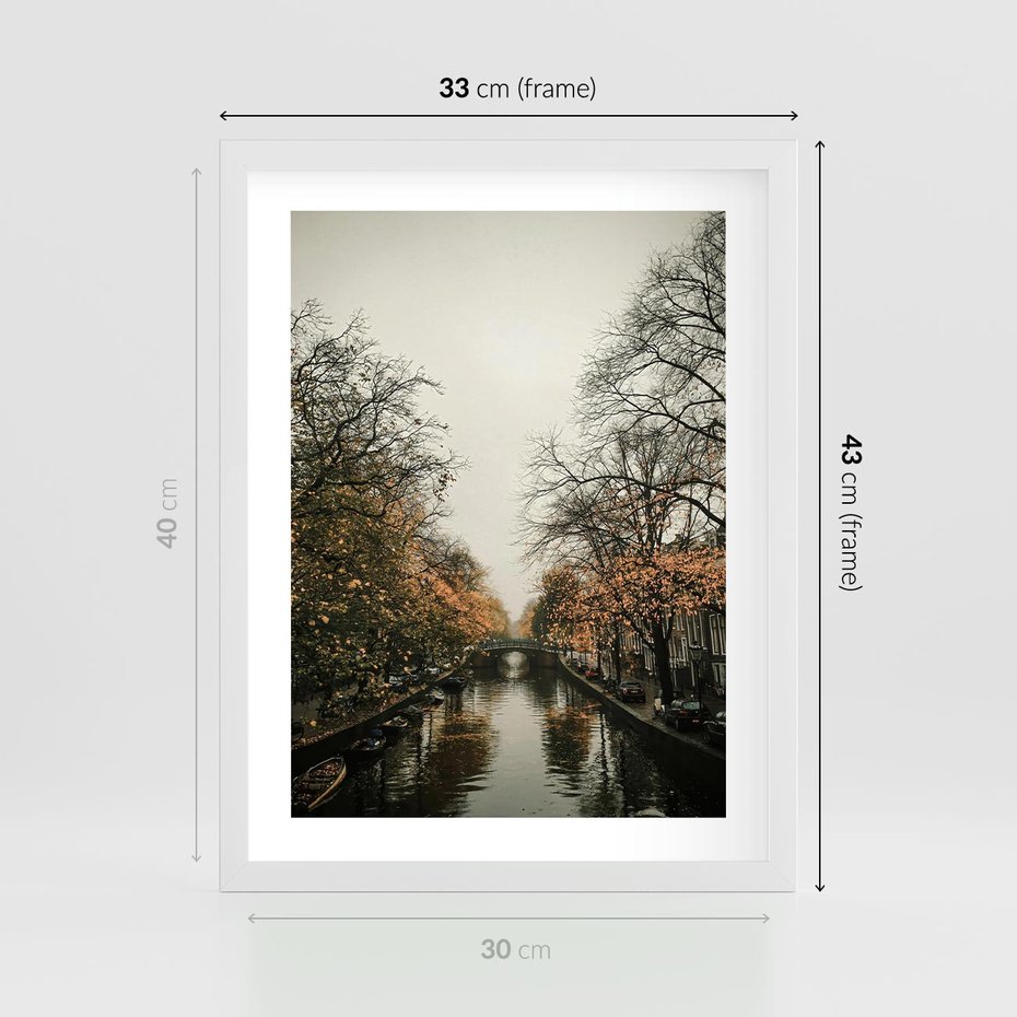 Plakat w ramie 30x40 - Jesienne Spacerki po Holenderskich Kanałach - kanały, Holandia - rama biała