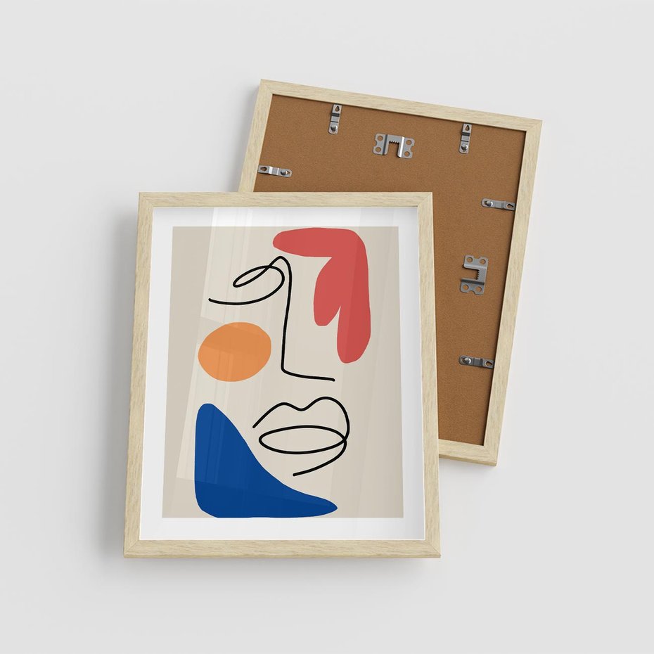 Plakat w ramie 40x50 - Rozbijające Granice Kształtów - abstrakcyjny obraz, przypomina twarz - rama drewno