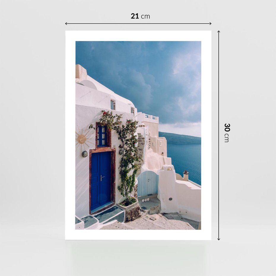 Plakat bez ramy 21x30 - Urok Greckiej Wyspy - Santorini, Grecja