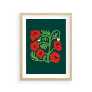 Plakat w ramie 40x50 - Księga Odbić - abstrakcyjna kwiatowa kompozycja, zielone  mocne tło - rama drewno