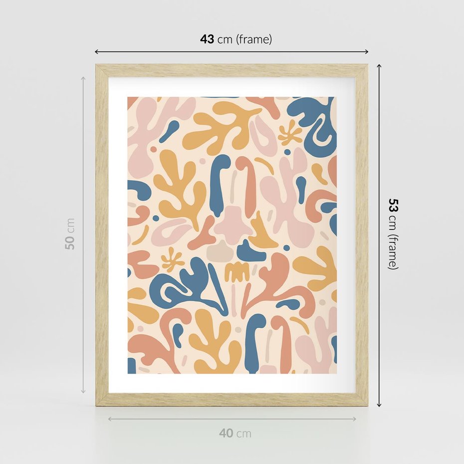 Plakat w ramie 40x50 - Symfonia Radosnych Barw - abstrakcyjne pastelowe formy, nowoczesna grafika w stylu boho - rama drewno