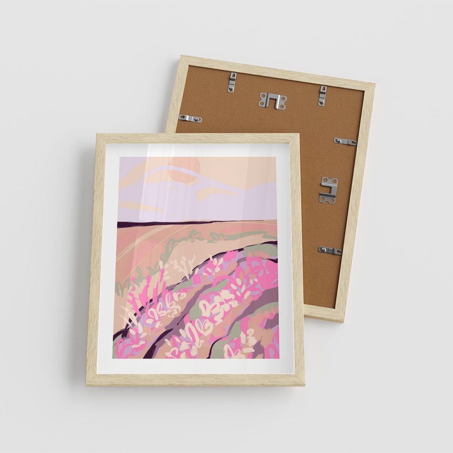 Plakat w ramie 40x50 - Harmonijny Świt - pastelowy krajobraz, nowoczesny plakat - rama drewno