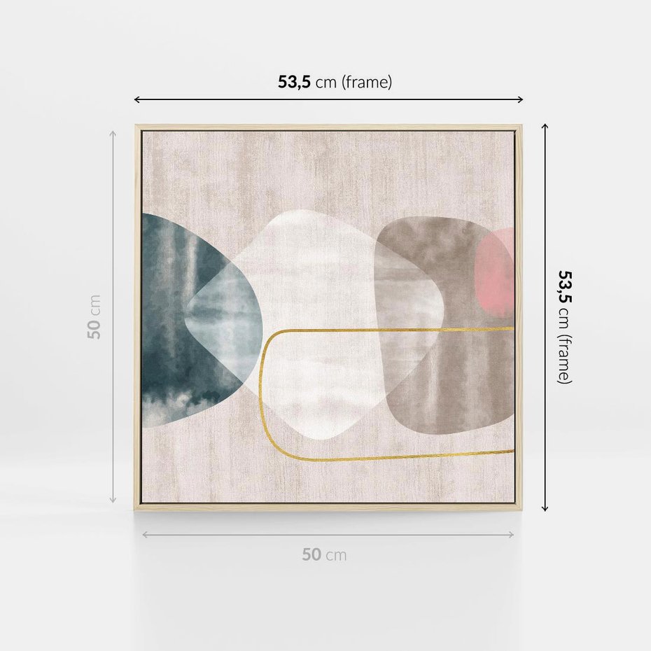 Obraz w ramie 50x50 - Minimalistyczne Plamy Farby - pastelowe geometryczne plamy, akwarela - rama drewno