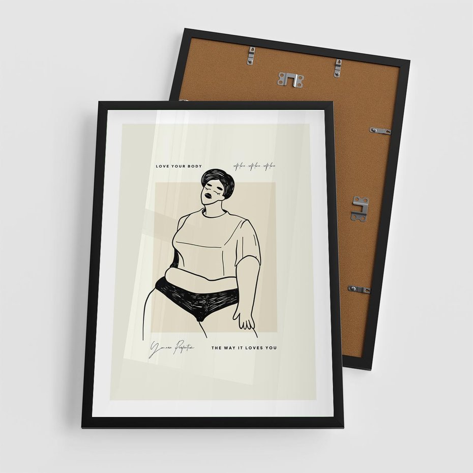 Plakat w ramie 50x70 - Elegancja Kobiecej Formy - nowoczesna sztuka kobieca, plakat - rama czarna