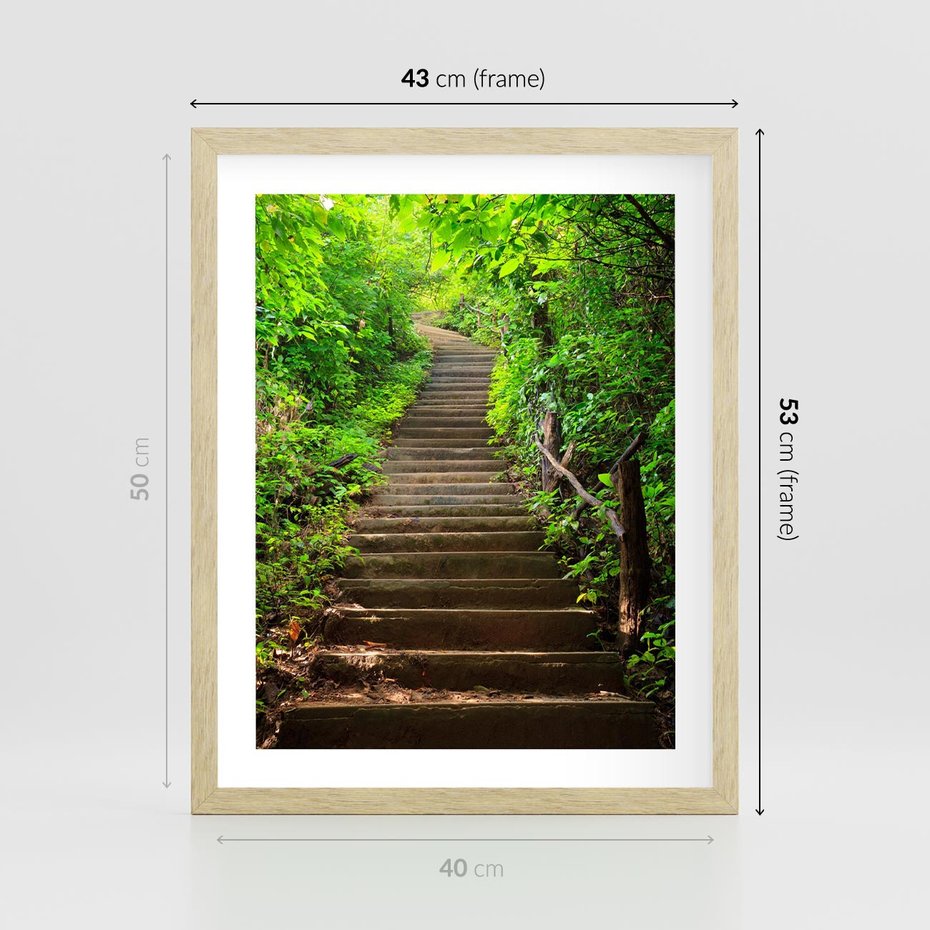 Plakat w ramie 40x50 - Lasowa ścieżka pełna tajemnic - ścieżka, schody - rama drewno