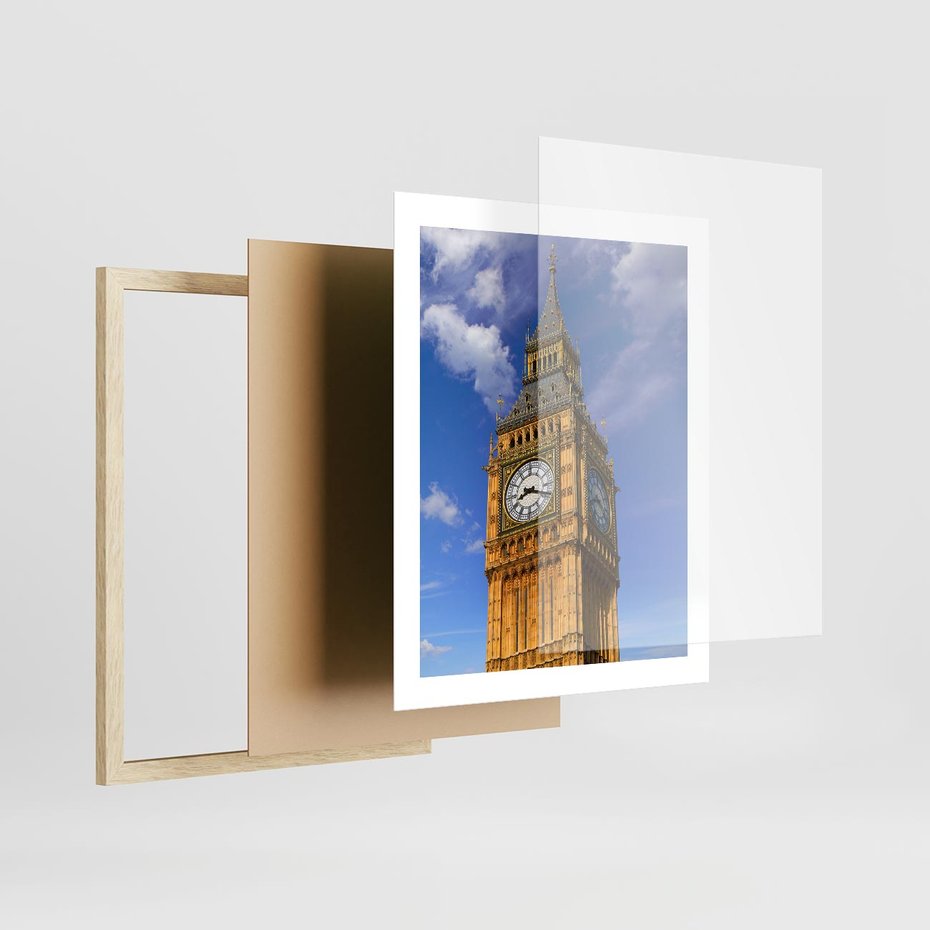 Plakat w ramie 40x50 - Czasowy Symbol - zegar, Big Ben - rama drewno