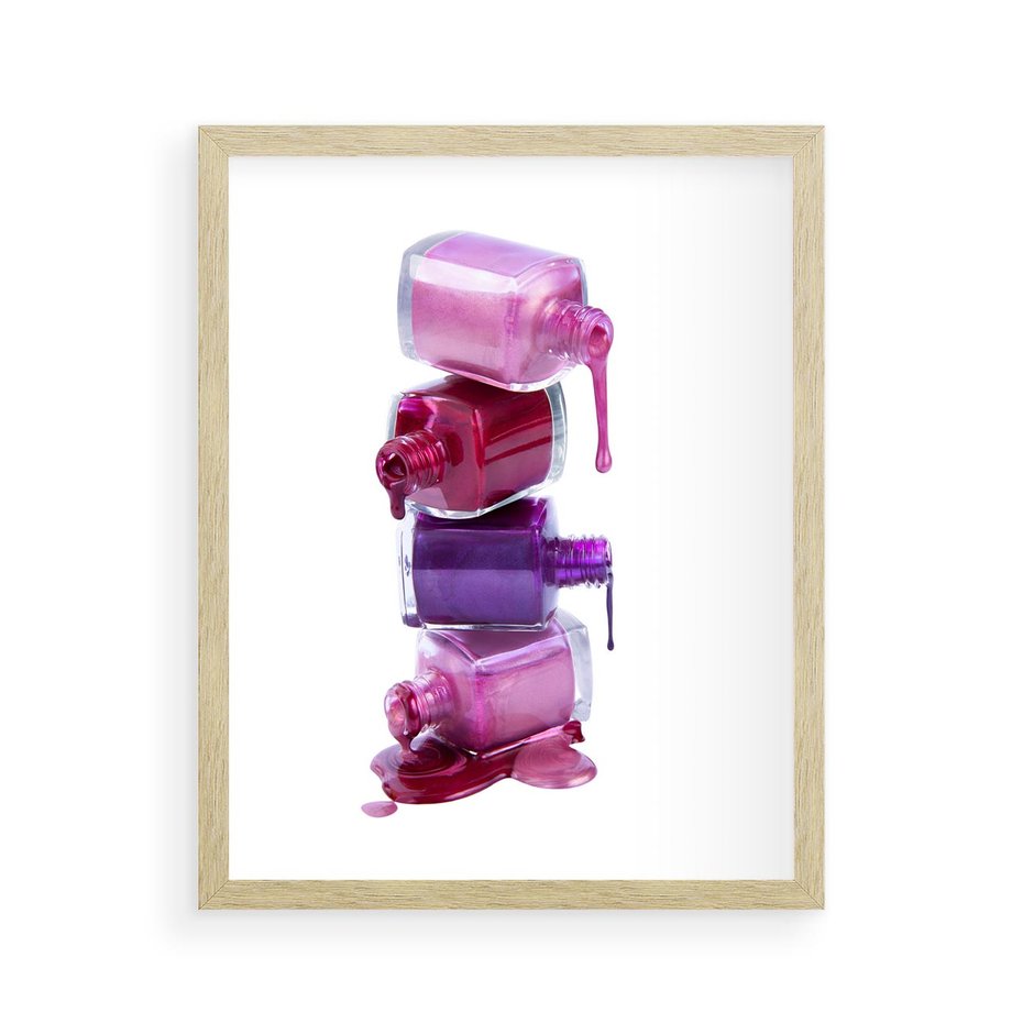 Plakat w ramie 40x50 - Kolorowe Paznokcie - lakiery, do paznokci - rama drewno