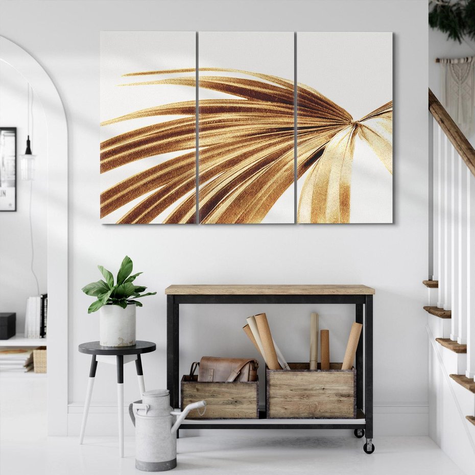 Obraz na płótnie 120x80 - Egzotyczny Blask - złote, liście