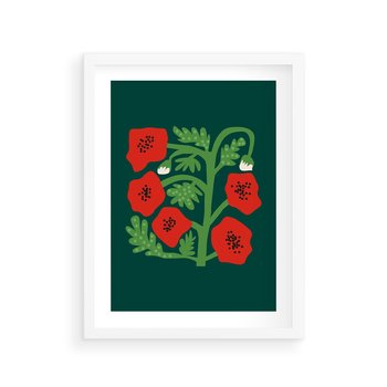 Plakat w ramie 40x50 - Księga Odbić - abstrakcyjna kwiatowa kompozycja, zielone  mocne tło - rama biała