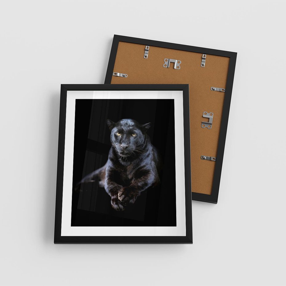 Plakat w ramie 40x50 - Czarna pantera: majestat i siła - czarna, pantera - rama czarna