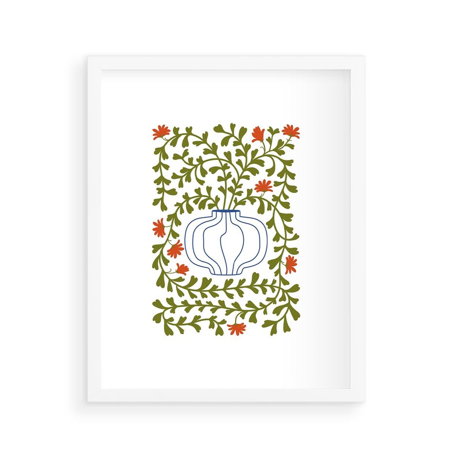 Plakat w ramie 40x50 - Wewnętrzne Fale - kwiaty w wazonie, minimalizm - rama biała