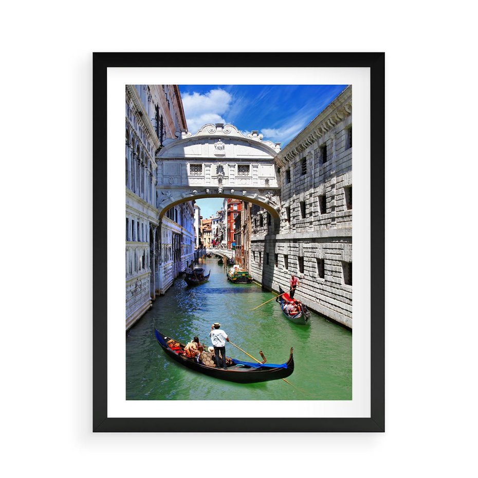 Plakat w ramie 50x70 - Romantyczna gondola w Wenecji - Wenecja, gondola - rama czarna