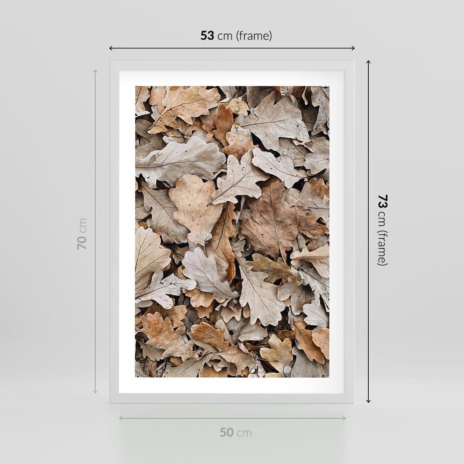 Plakat w ramie 50x70 - Nostalgiczny Pejzaż - suche liście, jesień - rama biała