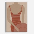 Obraz w ramie 80x120 - Kobiece Retro - minimalistyczny boho plakat, retro kobieta w stroju kąpielowym - rama biała
