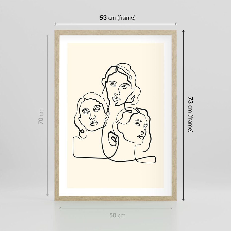 Plakat w ramie 50x70 - Trzy Kobiety - 3 kobiety, antyczny posag - rama drewno