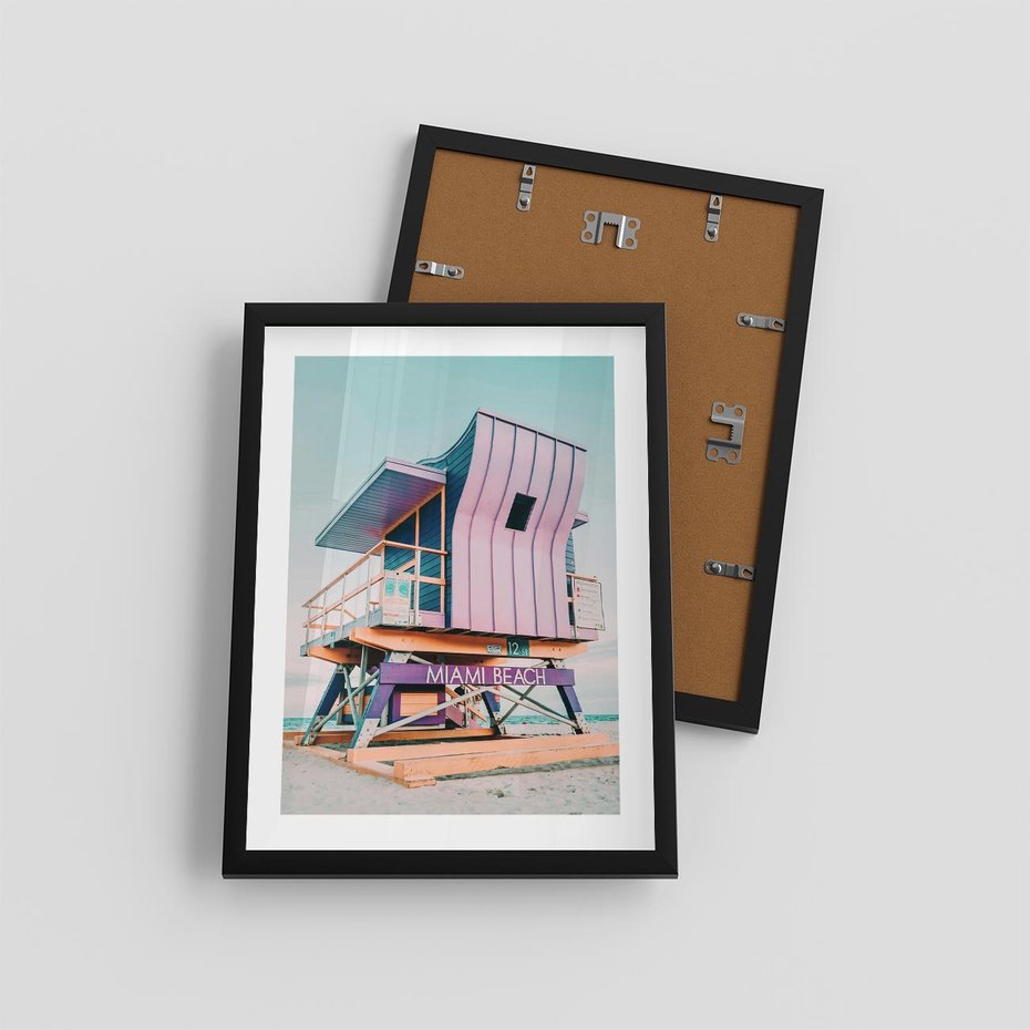 Plakat w ramie 30x40 - Miami Beach - plaża miami, domek ratownika - rama czarna