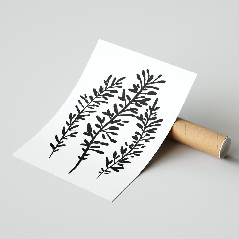 Plakat bez ramy 21x30 - Spokojne Wiatrem Uginane - szkic, czarno biały