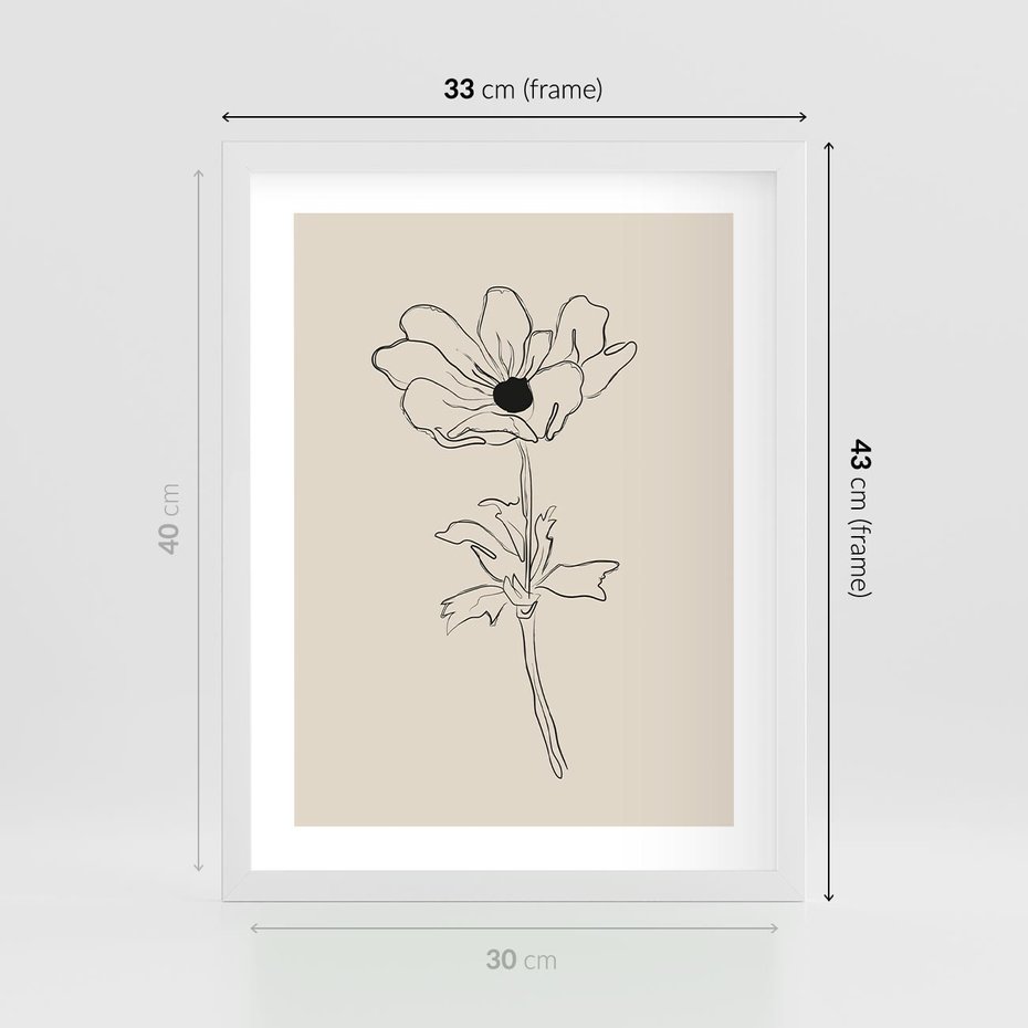Plakat w ramie 30x40 - Przenikający Dialog - szkic kwiatu, mnimalistyczny szkic - rama biała