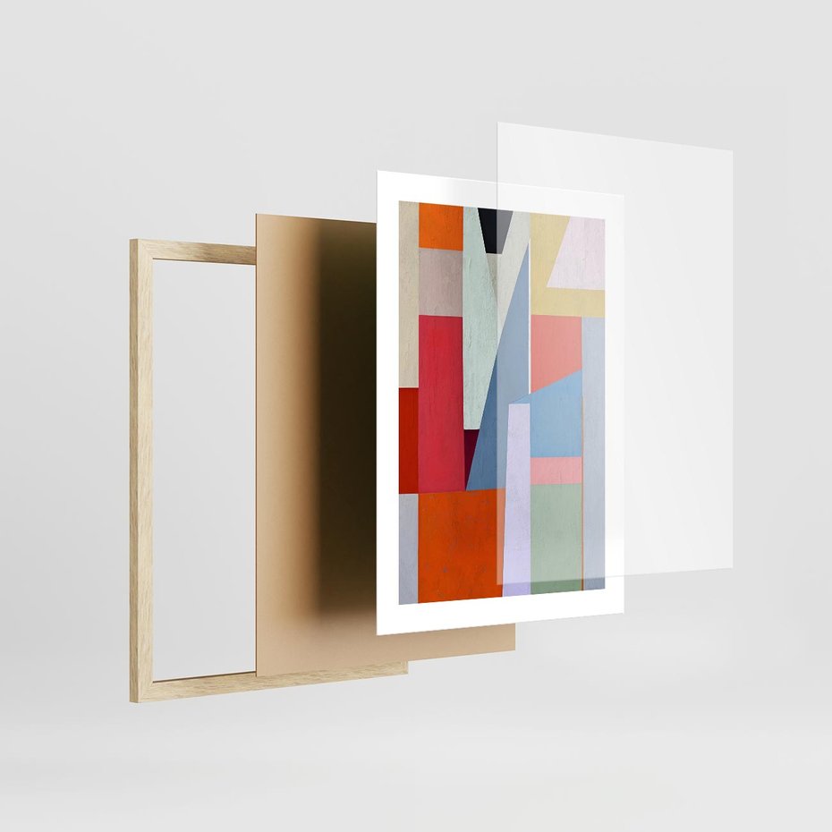 Plakat w ramie 30x40 - Migotliwe Nastroje Kształtów - różne geometryczne formy, olejny obraz - rama drewno