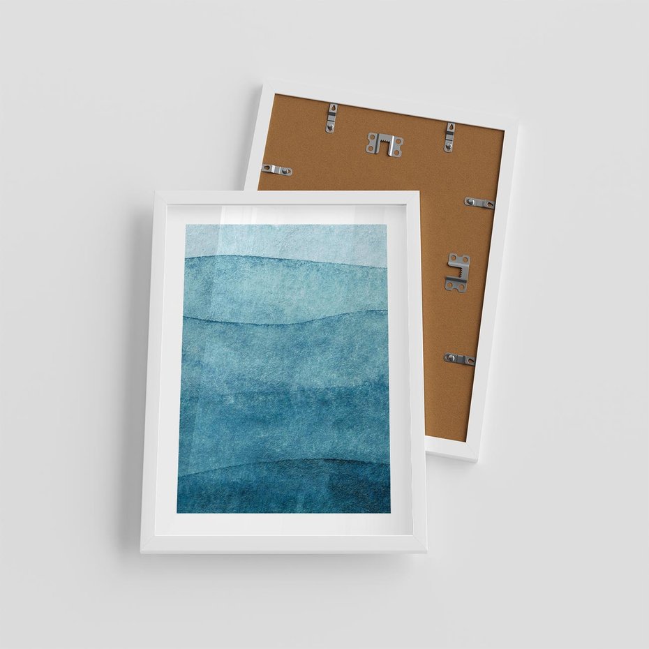 Plakat w ramie 30x40 - Kolorowe fale akwareli - akwarela, fale - rama biała