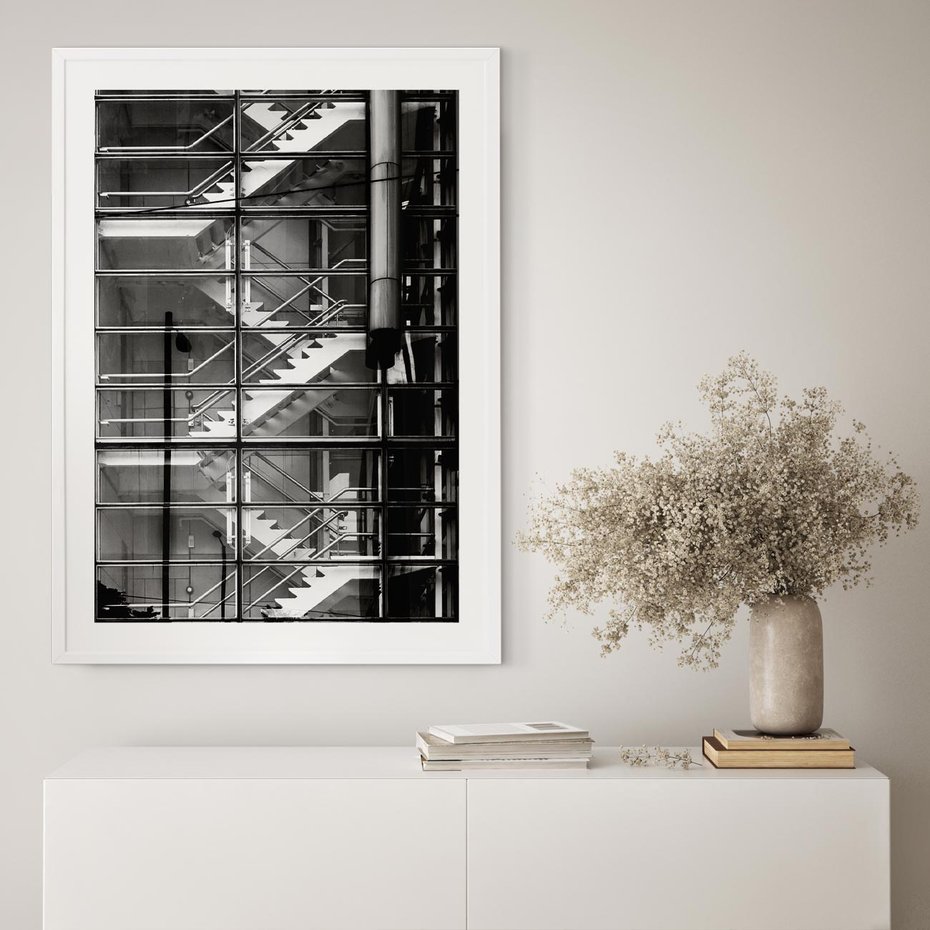 Plakat w ramie 40x50 - Schody do architektonicznej przestrzeni - schody, architektura - rama biała