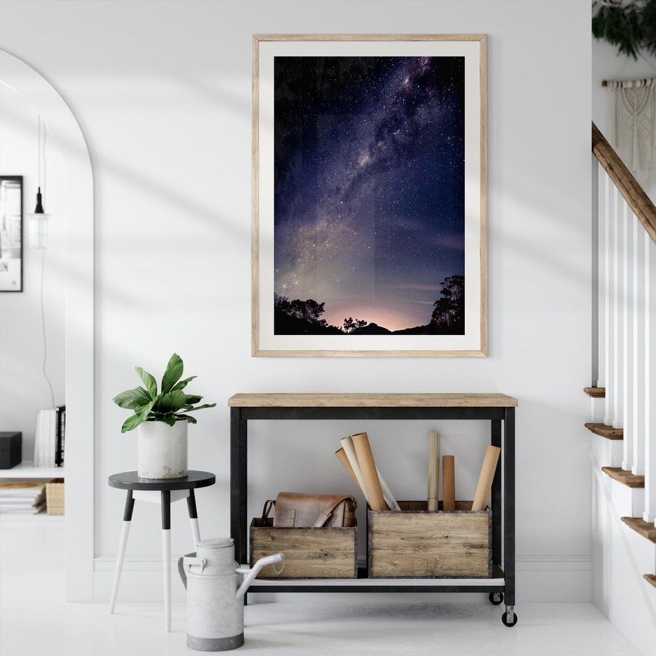 Plakat w ramie 30x40 - Gwiaździste Ujęcie - gwiaździste niebo, noc - rama drewno