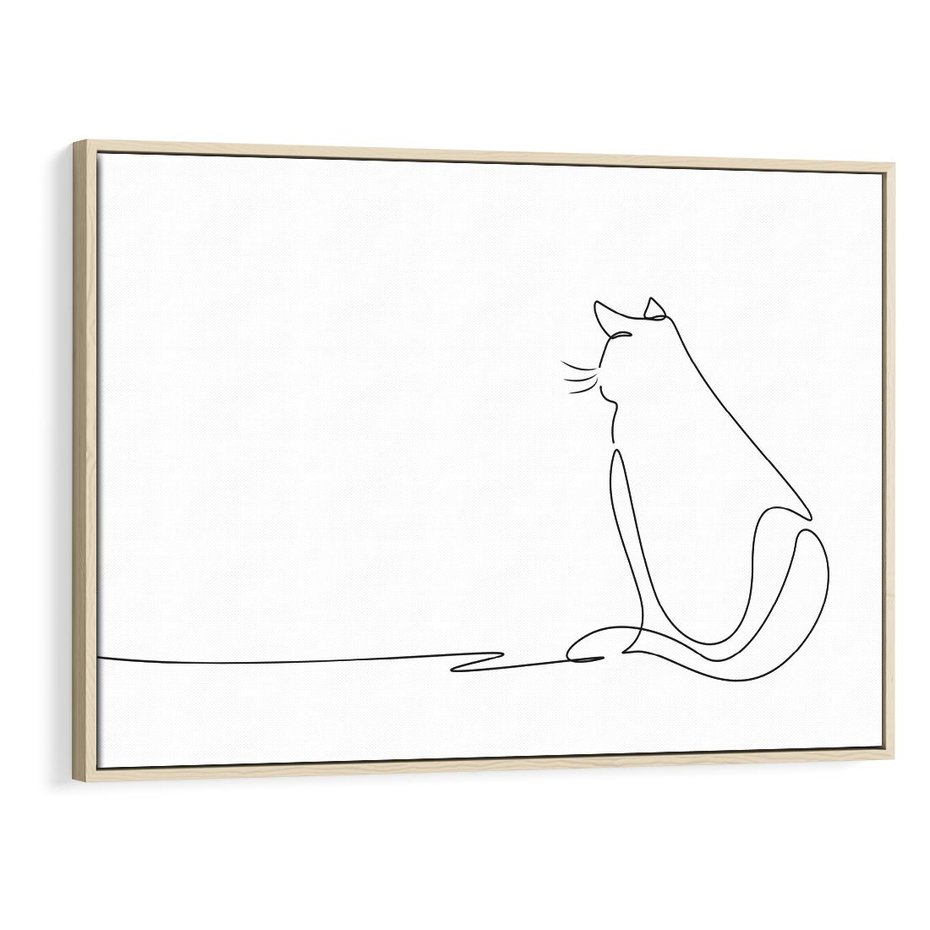 Obraz w ramie 100x70 - Koci Szkic - szkic, line art - rama drewno