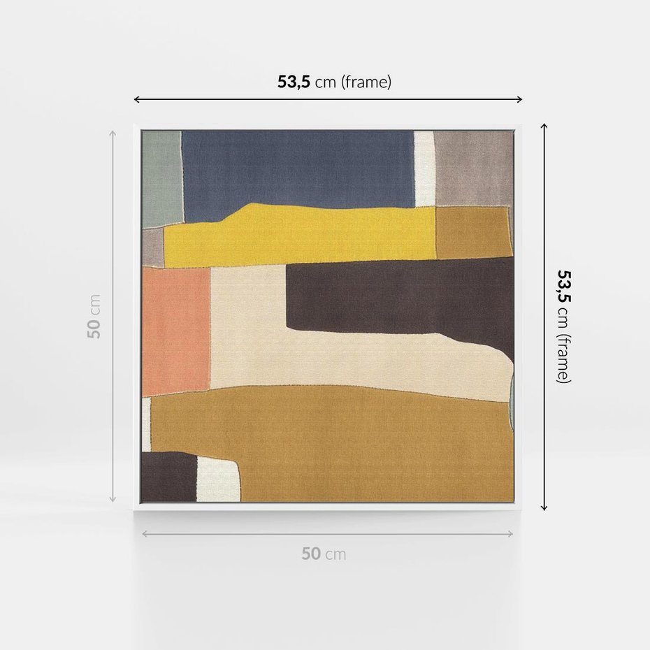 Obraz w ramie 50x50 - Pasy Abstrakcji - kolorowe pasy, plamy koloru - rama biała