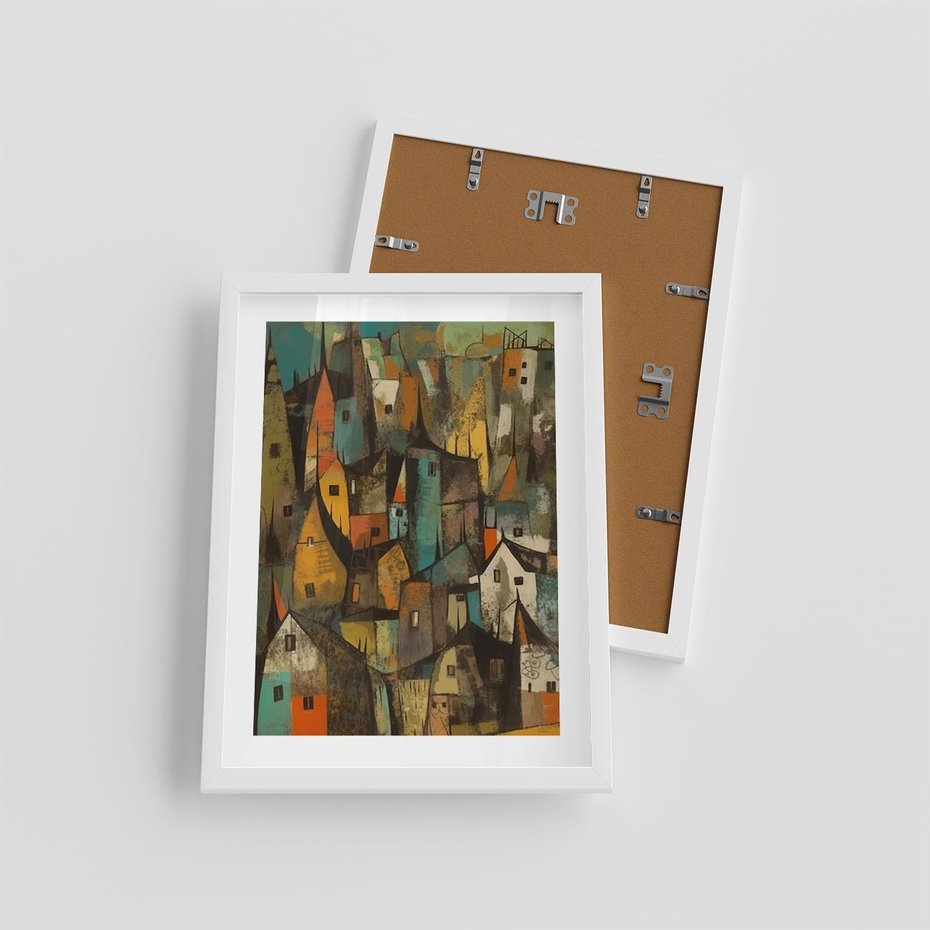 Plakat w ramie 30x40 - Przenikające Wizje - abstrakcyjny obraz, sztuka abstrakcji - rama biała