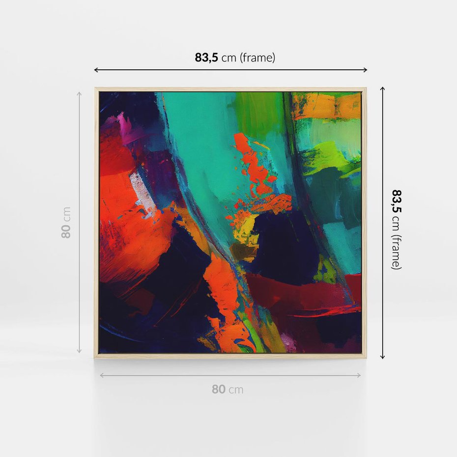 Obraz w ramie 80x80 - Abstrakcyjne wizje czasu - żywe radosne kolory, plamy kolory - rama drewno