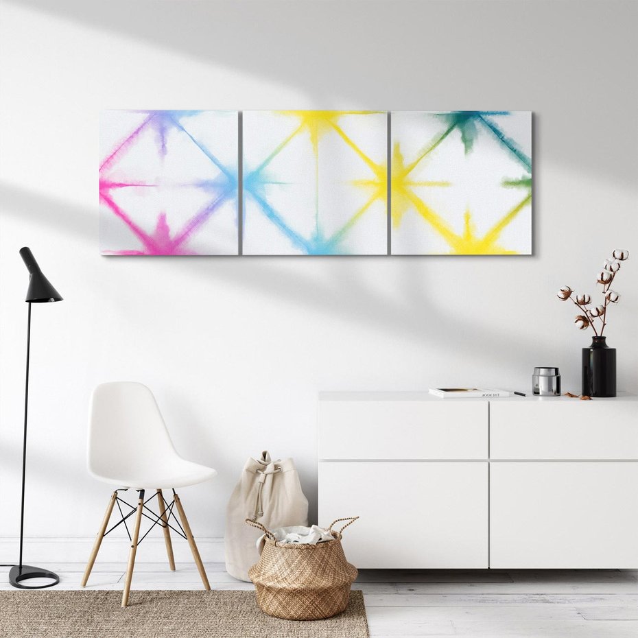 Obraz na płótnie 90x30 - Wibracje podświadomego hałasu - tęczowe kolorowe plamy, wybuchy