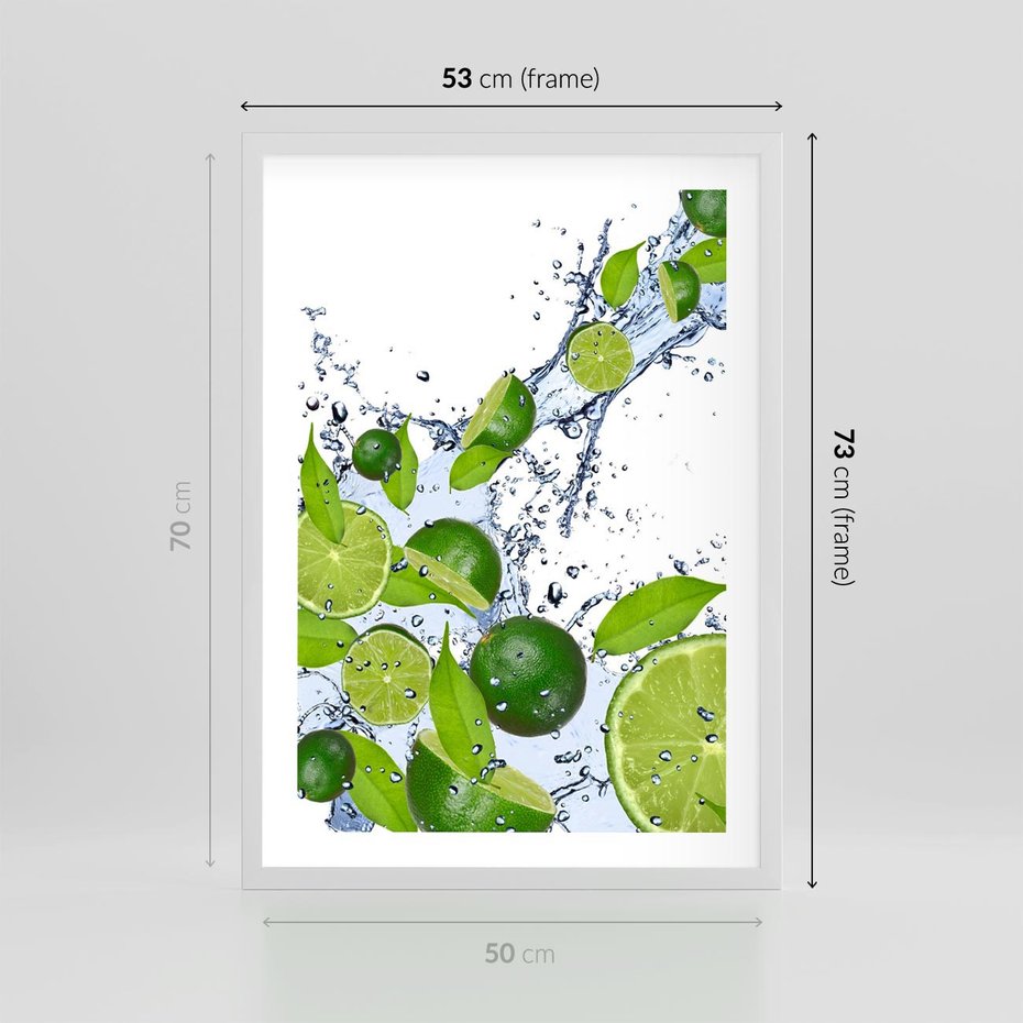 Plakat w ramie 50x70 - Cytrusowa Świeżość - limonki, cytryny - rama biała