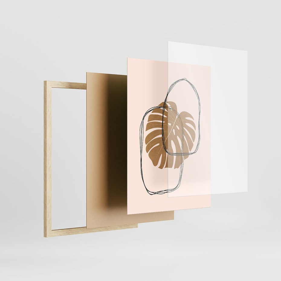 Zestaw obrazy w ramie 50x70 galeria - Boho, monstera, tęcza, nowoczesne - rama drewno