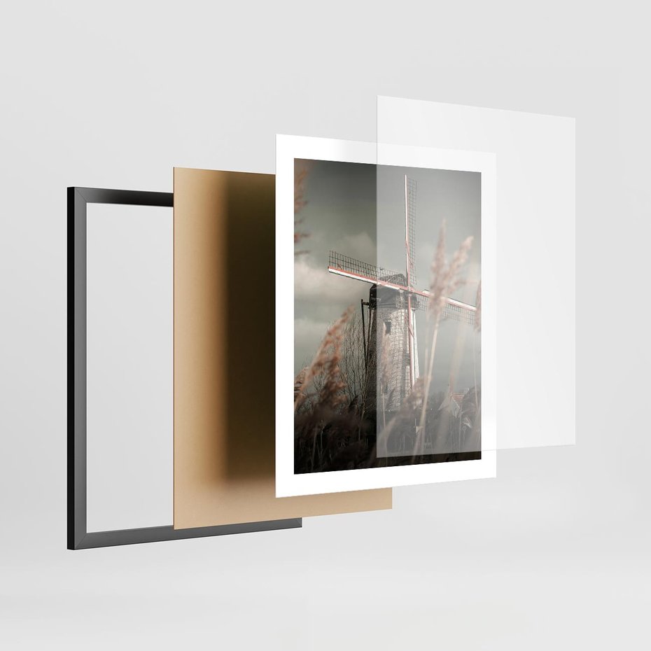 Plakat w ramie 40x50 - Wiejska Idylla: Młyn w Polu - wiatrak, młyn w polu - rama czarna