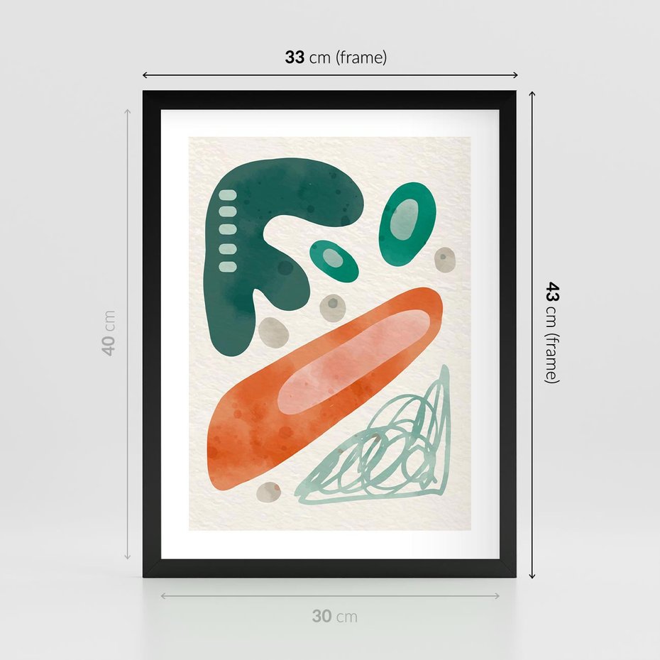 Plakat w ramie 30x40 - Podróżne Wizje - abstrakcyjne plamy, zielony - rama czarna