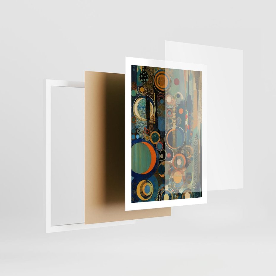 Plakat w ramie 50x70 - Wibracje Wymyślnych Form - abstrakcyjny obraz, mnogość kolorów - rama biała