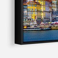 Obraz w ramie 50x50 - Kolorowa Przystań - nadmorskie miasto, kolorowe budynki - rama czarna