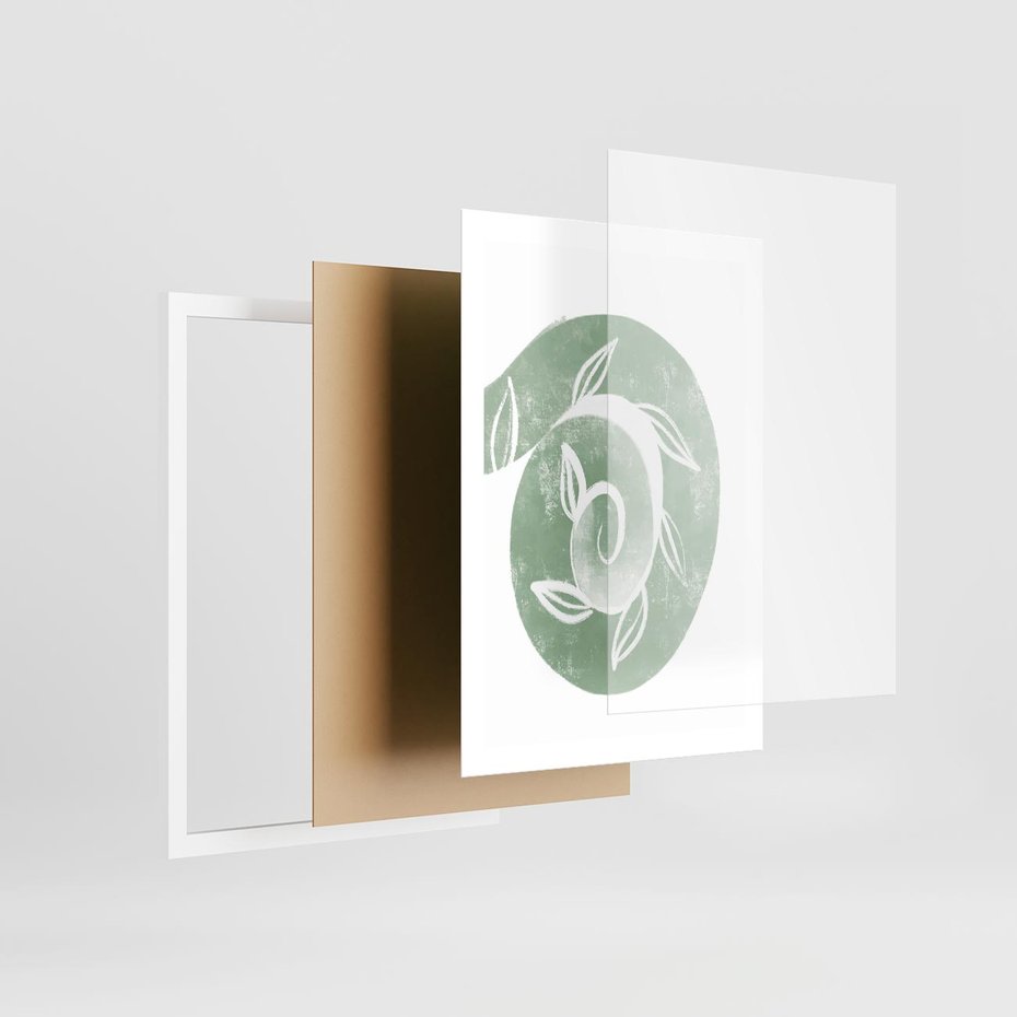 Plakat w ramie 50x70 - Zielony Świat Odpoczynku - abstrakcyjny zielony motyw, skandynawski design - rama biała